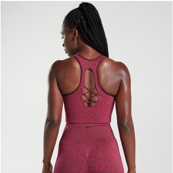 GymShark Adapt Animal Seamless Crop Tank Reef Cherry Brown Leopard Print Fits XS - Picture 2 of 7